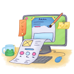 Creative workspace with monitor and web design